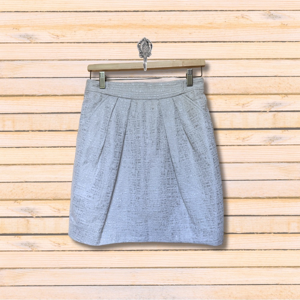 Mango Silver Pleated Metallic Bubble Mini Skirt Size 6